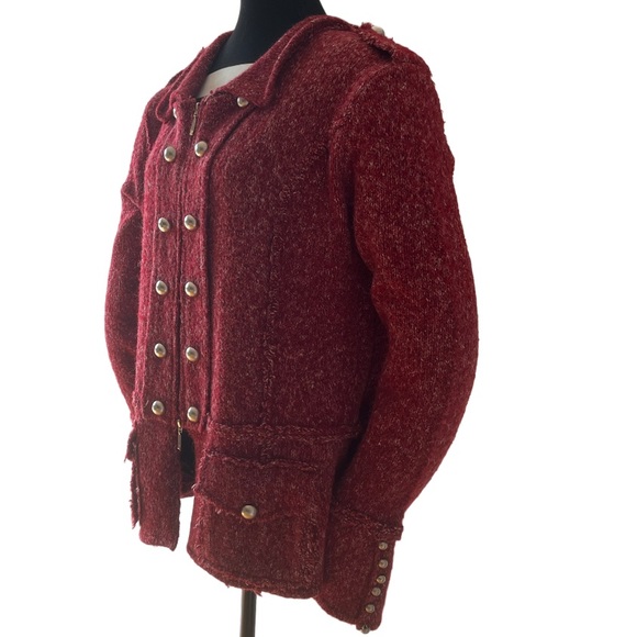 Marie Claire XL Acrylic Wool Blend Boucle Zip Up Cardigan Sweater Jacket Red - Picture 3 of 16